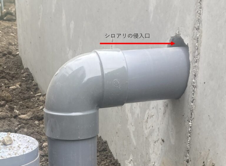 基礎の脱型が終わったので、外部排水および給水の配管を行いました。